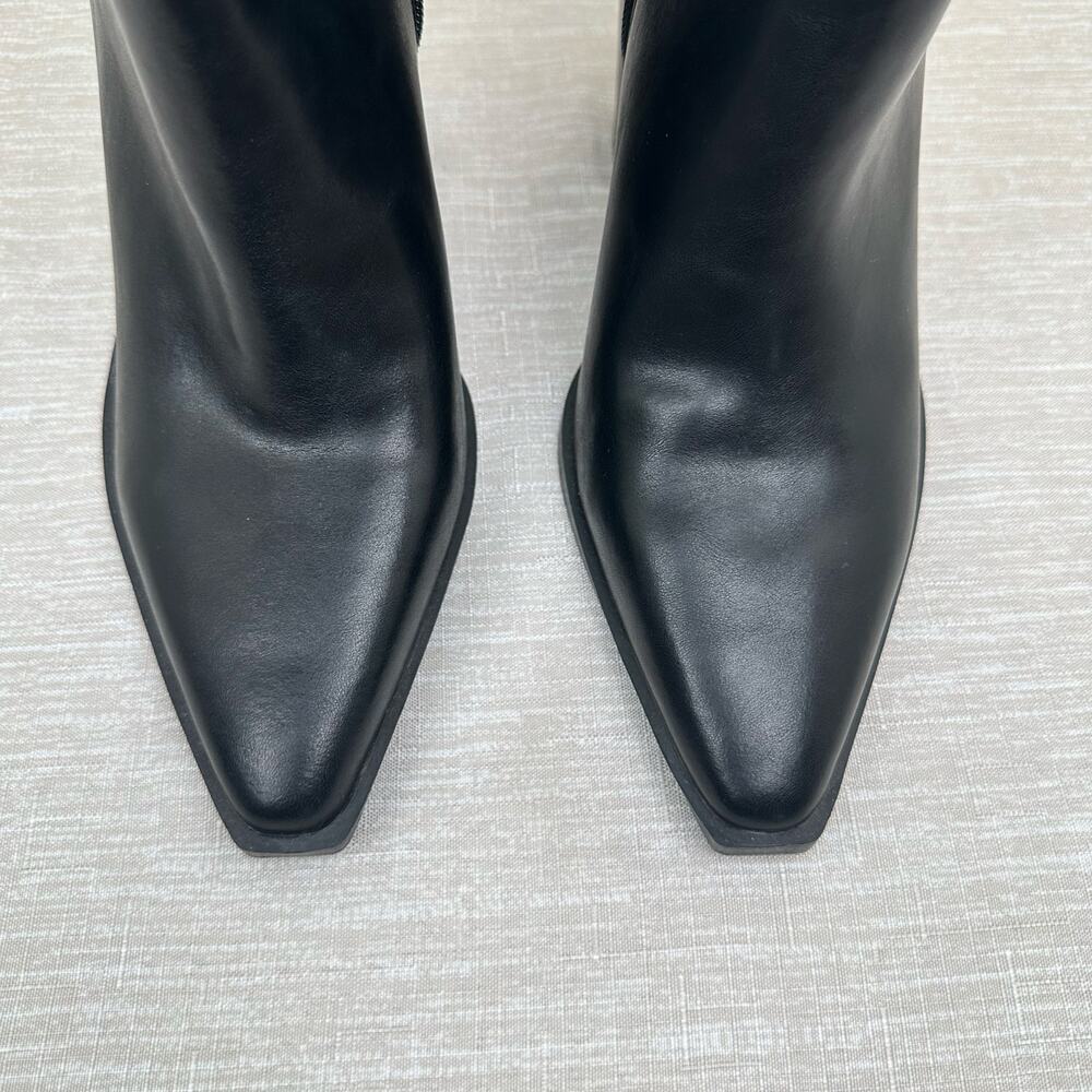 Steve Madden Silvee Ankle Boots Women 9.5M Black Leather Snip Toe Block Heel - Picture 3 of 9